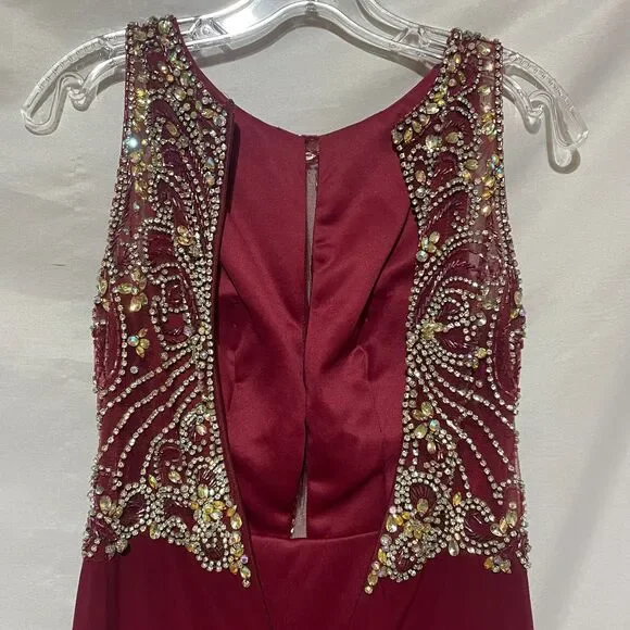 Burgundy Beaded Sequin Prom Dress - Picture 13 of 16
